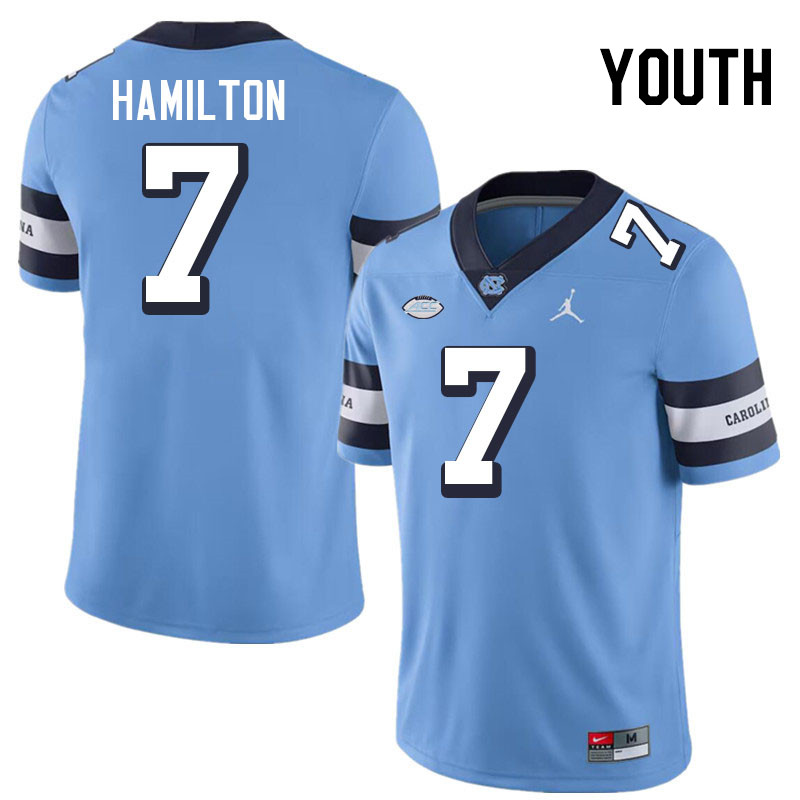 Youth #7 Christian Hamilton North Carolina Tar Heels College Football Jerseys Stitched-Throwback